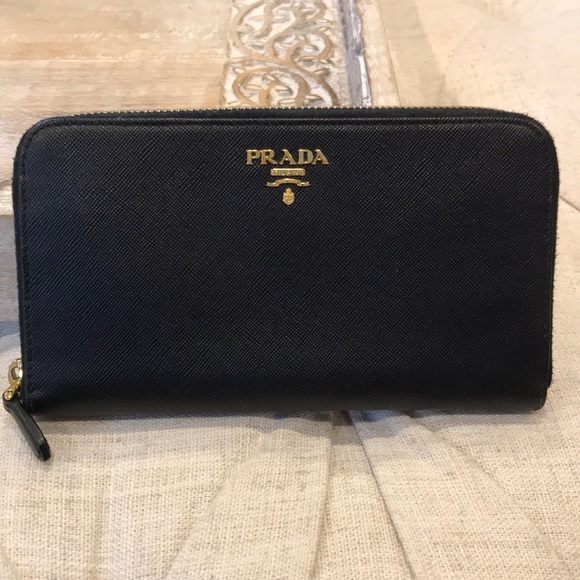 Prada Handbags - Prada Saffiano Leather Oro Zip-Around Wallet